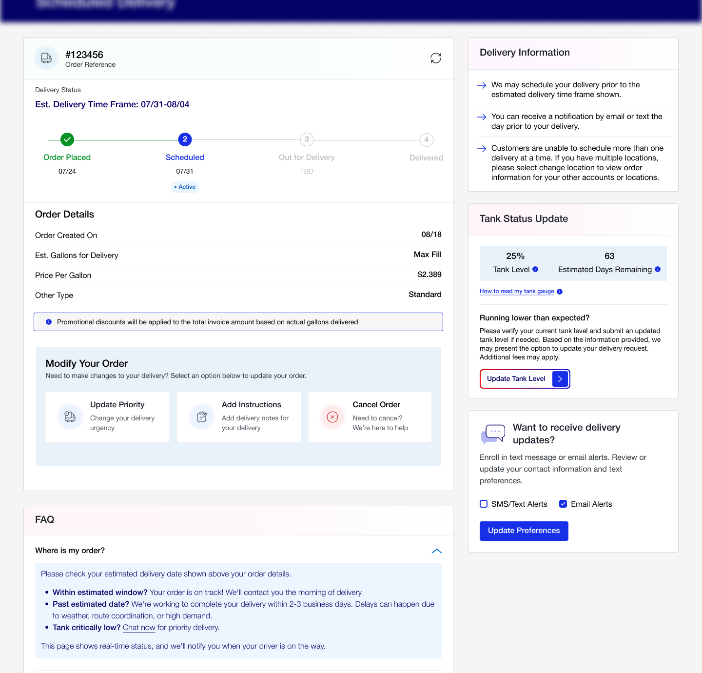 Redesigned delivery page